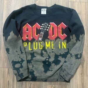 AC/DC Plug Me In Bleached Sweatshirt Band Crewneck Distressed Vintage S
